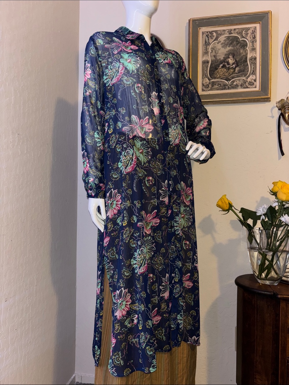 C. Wonder Navy Floral Long Sleeve Maxi Dress
